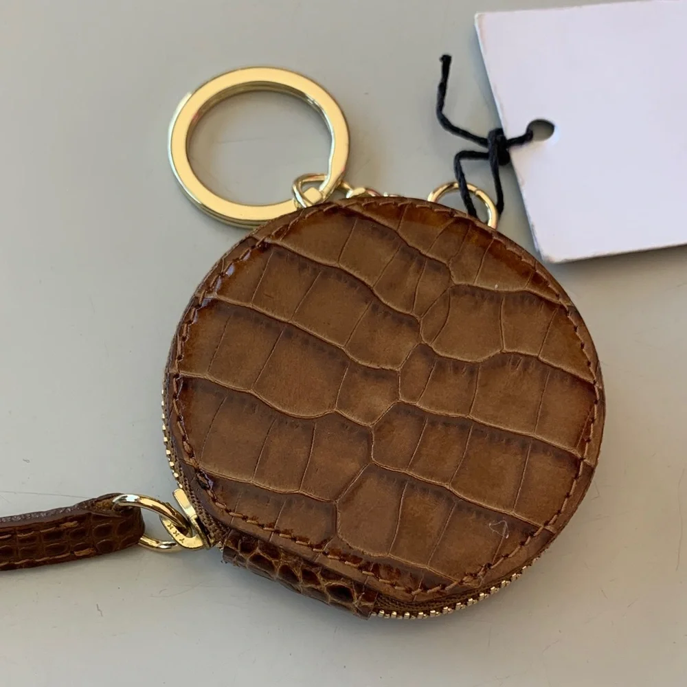 THALIE Paris Brown Croc-Embossed Keychain Wallet